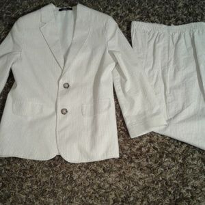 Khaki Seer Sucker Pant Suit